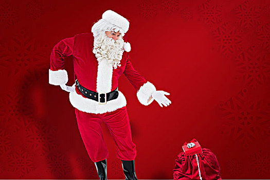 圣诞老人,展示,袋,满,礼物