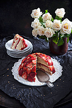 素食,草莓蛋糕,榛子,娇嫩