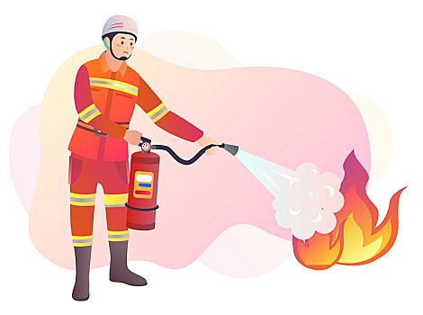 消防员救火,矢量扁平人物