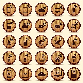 木头,无线网络,象征,手机,无线,按钮