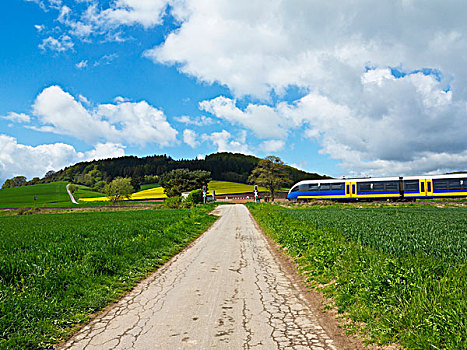 农场,道路,列车,铁道口,山,北莱茵威斯特伐利亚,德国
