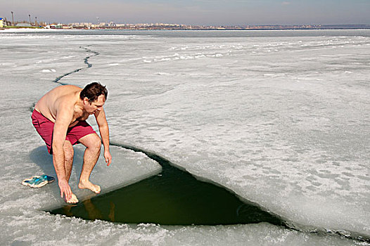 冰,游泳,冰冻,黑海,稀有,现象,敖德萨,乌克兰,东欧