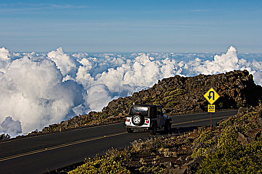 道路,云,火山,毛伊岛,夏威夷,美国