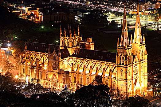大教堂,夜晚,悉尼,澳大利亚