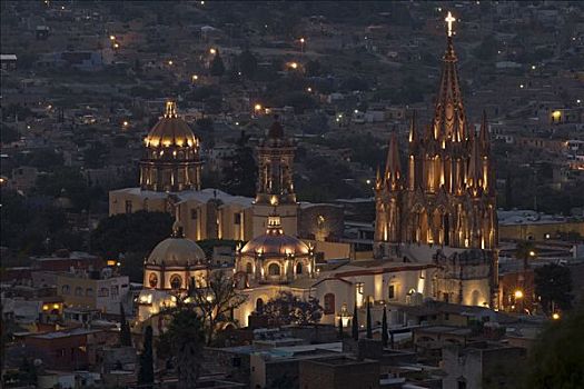 康塞普西翁,教堂,夜晚,历史,城镇,圣米格尔,省,瓜纳华托,墨西哥