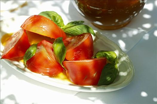 西红柿,新鲜,罗勒,橄榄油