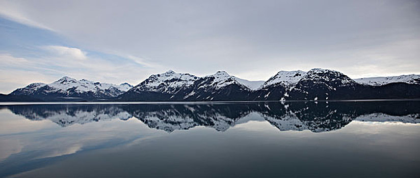 山脉,反射,安静,水,冰河湾,阿拉斯加,美国