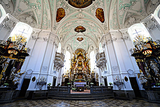 天花板,壁画,圣坛,优雅,朝圣教堂,圣三一教堂,弗兰哥尼阶,瑞士,上弗兰科尼亚,巴伐利亚,德国,欧洲