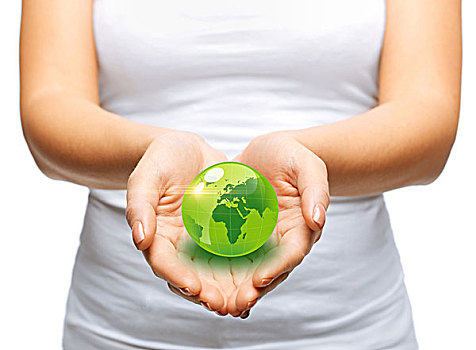 环境,科技,概念,女人,拿着,绿色,球体,地球