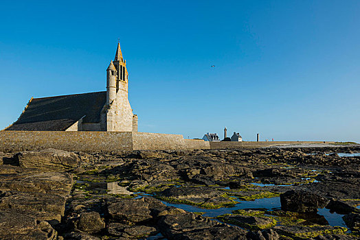 小教堂,海洋,菲尼斯泰尔,布列塔尼半岛,法国,欧洲