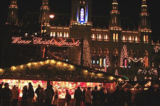奥地利,维也纳,著名,圣诞市场,正面,市政厅