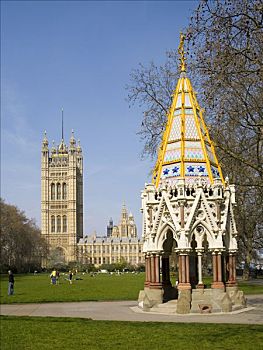 纪念,维多利亚,塔,花园,威斯敏斯特宫,议会大厦,伦敦,英国,欧洲