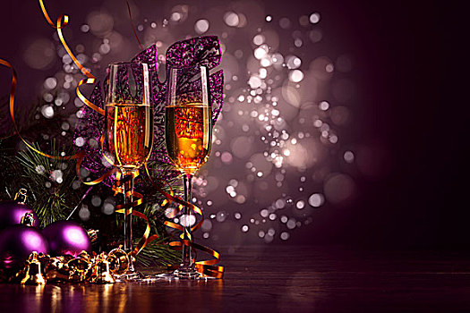 玻璃杯,香槟,新年,聚会