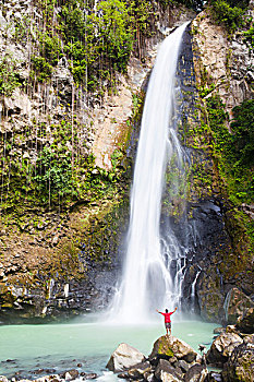 多米尼克,一个,男人,站立,维多利亚瀑布,最高,壮观,瀑布