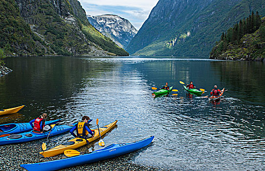 挪威,峡湾,大学生,授课,划船,彩色,皮划艇,水中
