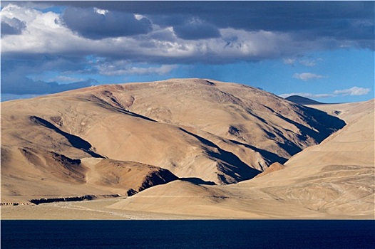 高山湖,全景,山,蓝天,反射,湖