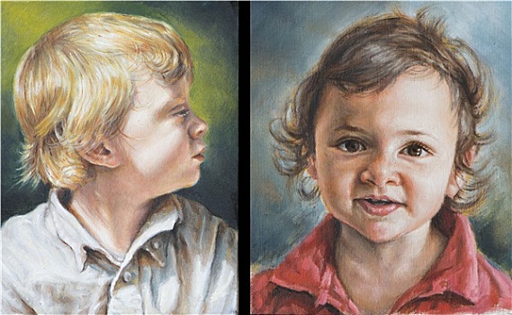 油画,两个孩子