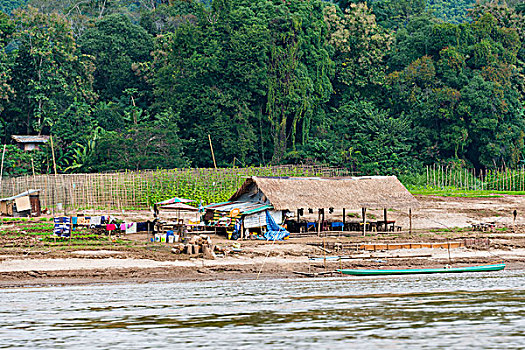 屋舍,堤岸,湄公河,琅勃拉邦,省,老挝,亚洲