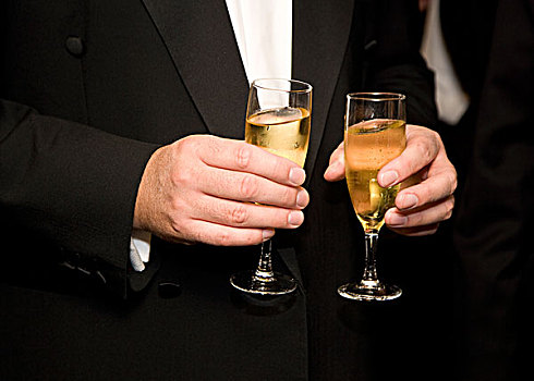 两个,玻璃杯,香槟,宴会