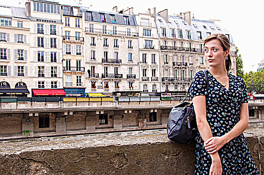 女人,放松,塞纳河,巴黎