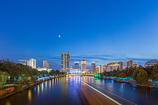 杭州运河武林门商圈夜景天际线