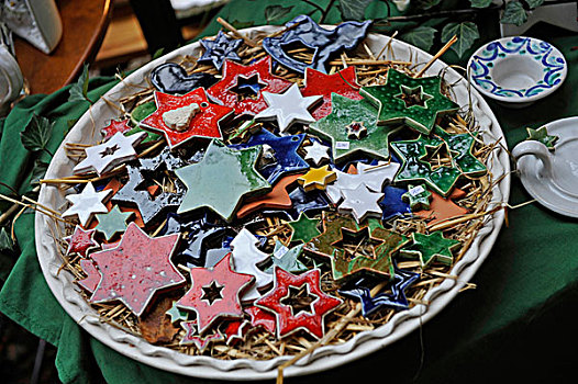 陶器,星,盘子,圣诞市场,坏,巴伐利亚,德国,欧洲