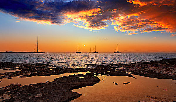 彩色,日落,伊比萨岛,风景,福门特拉岛