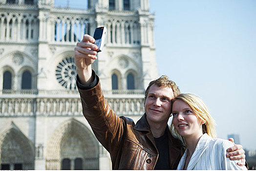 伴侣,照相,正面,圣母大教堂,巴黎,法国
