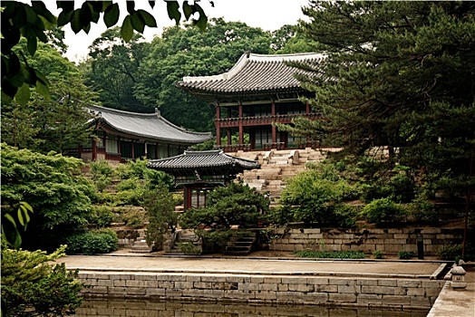 庙宇,湖,树林,首尔,韩国,亚洲