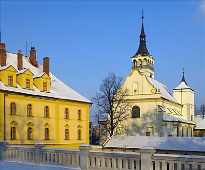 圣徒,教堂,城堡,冬天,地区,摩拉维亚,捷克共和国,中欧