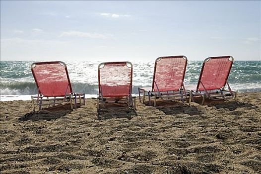 空椅子,海滩,希腊