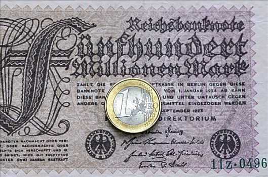 老,货币,1欧元硬币,象征,高涨
