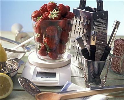 草莓,称,围绕,厨具