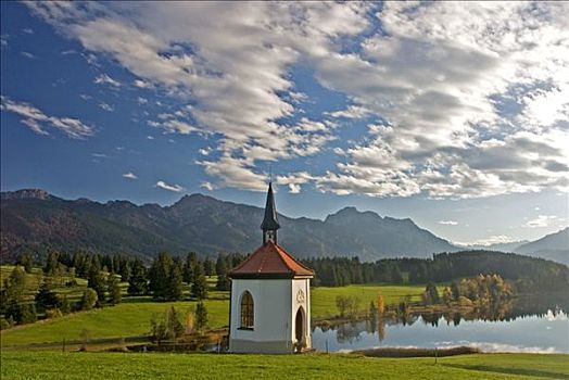 小教堂,小,湖,东方,巴伐利亚,德国,欧洲