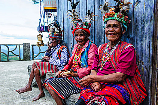 传统,衣服,伊富高省,女人,坐,世界遗产,稻米梯田,巴纳韦,北方,吕宋岛,菲律宾