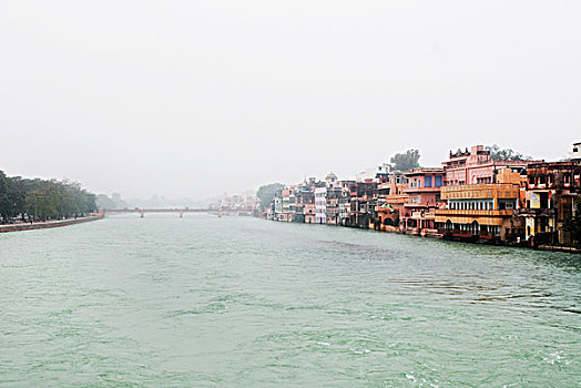 建筑,水岸,恒河,北阿坎德邦,印度