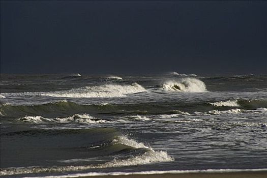 海浪,飞溅,北海,正面,暗色,乌云