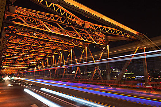 汽车,旅行,桥,夜晚,长时间曝光,上海,中国