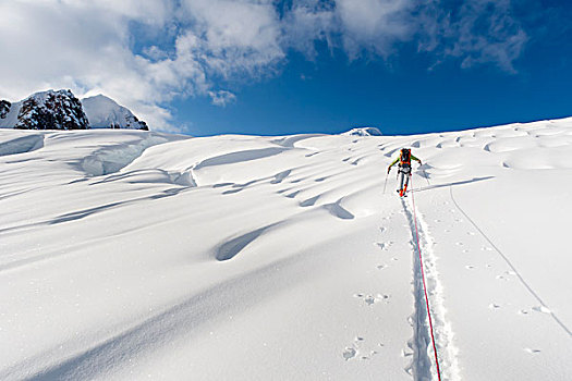 滑雪者,小路,绳索,团队,高,露营,高原,攀登,攀升,冬天,阿拉斯加