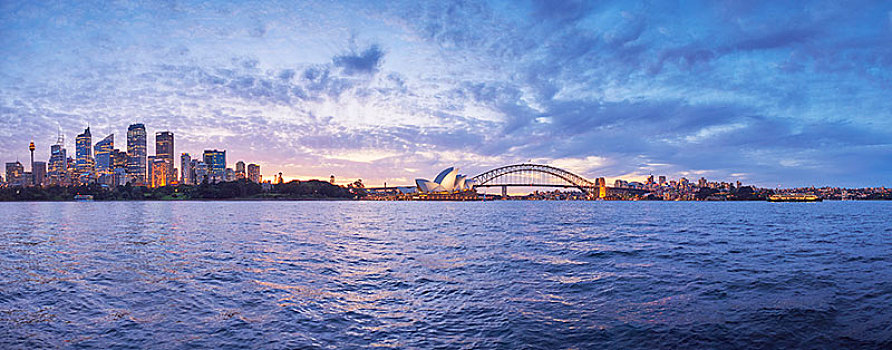 天际线,悉尼,歌剧院,海港大桥,摩天大楼,黄昏,新南威尔士,澳大利亚,大洋洲