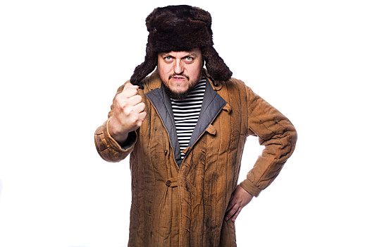 愤怒,俄罗斯人,男人,威胁,拳头,棚拍,肖像,隔绝,白色背景,背景