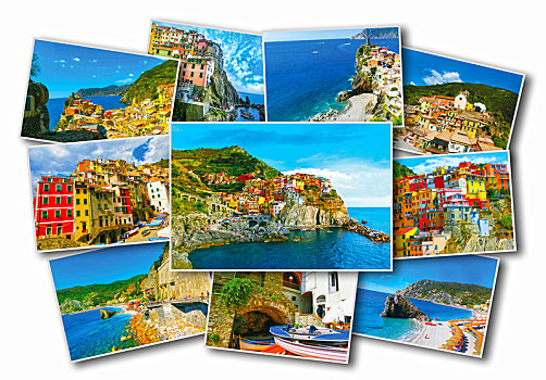 抽象拼贴画,五渔村,照片,意大利
