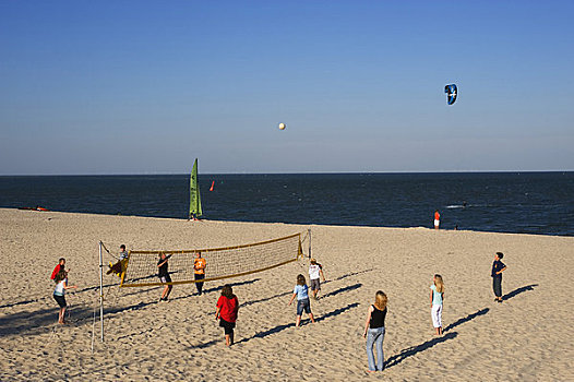 德国,北弗里西亚群岛,岛屿,人,玩,沙滩排球