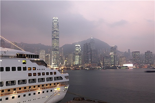 游船,香港,天际线,黄昏