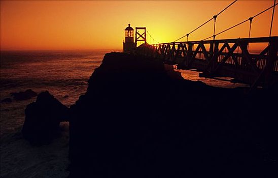 加利福尼亚,旧金山湾,灯塔,日落