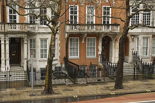 维多利亚时代风格,独栋别墅,面对,人行道,伦敦,英格兰,英国