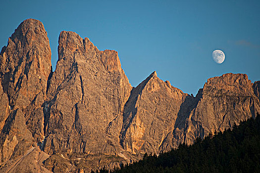 月出,上方,多,白云岩,南蒂罗尔,意大利,欧洲