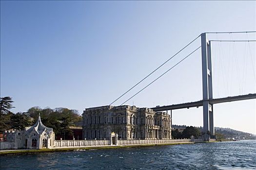 宫殿,站立,亚洲,博斯普鲁斯海峡,伊斯坦布尔,土耳其,下面,巨大,桥