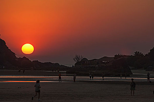 印度,日落,海滩,果阿