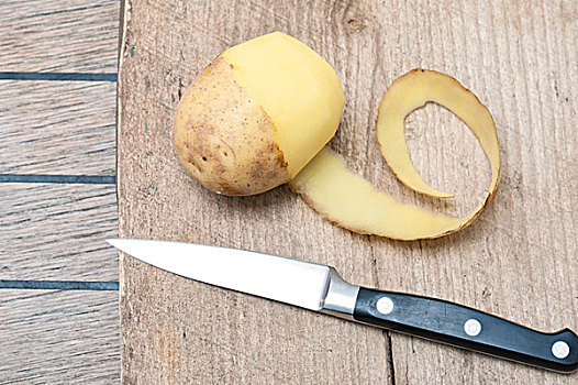 土豆,新鲜,生食,刀,外皮,厨刀,木板,案板